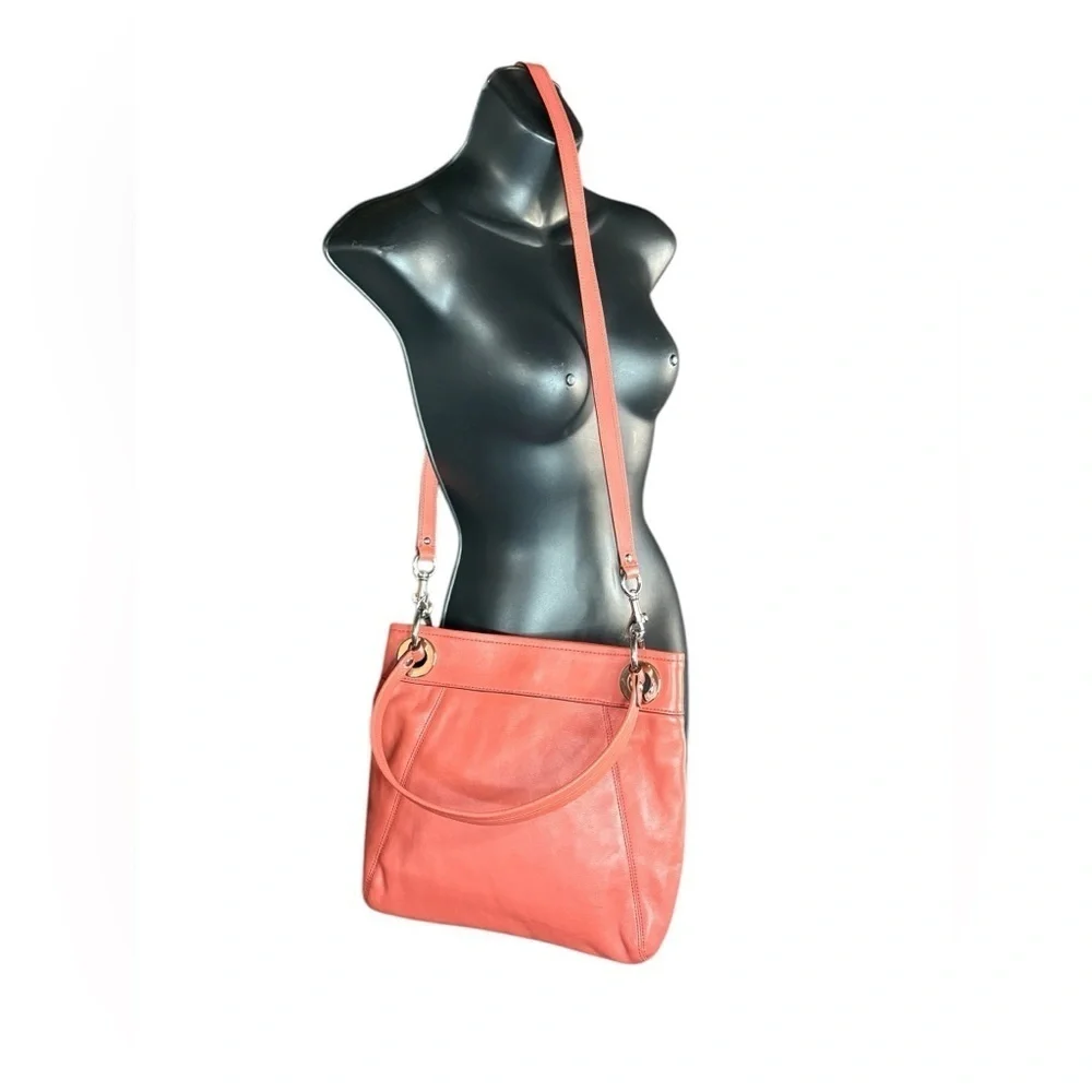COACH women’s Coral salmon genuine leather crossbody purse NWOT silver hardware